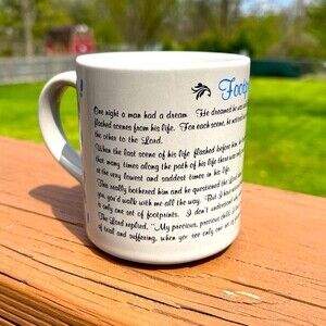 Mt Clemens Vintage Stoneware Mug Footprints Biblical Poem Inspirational